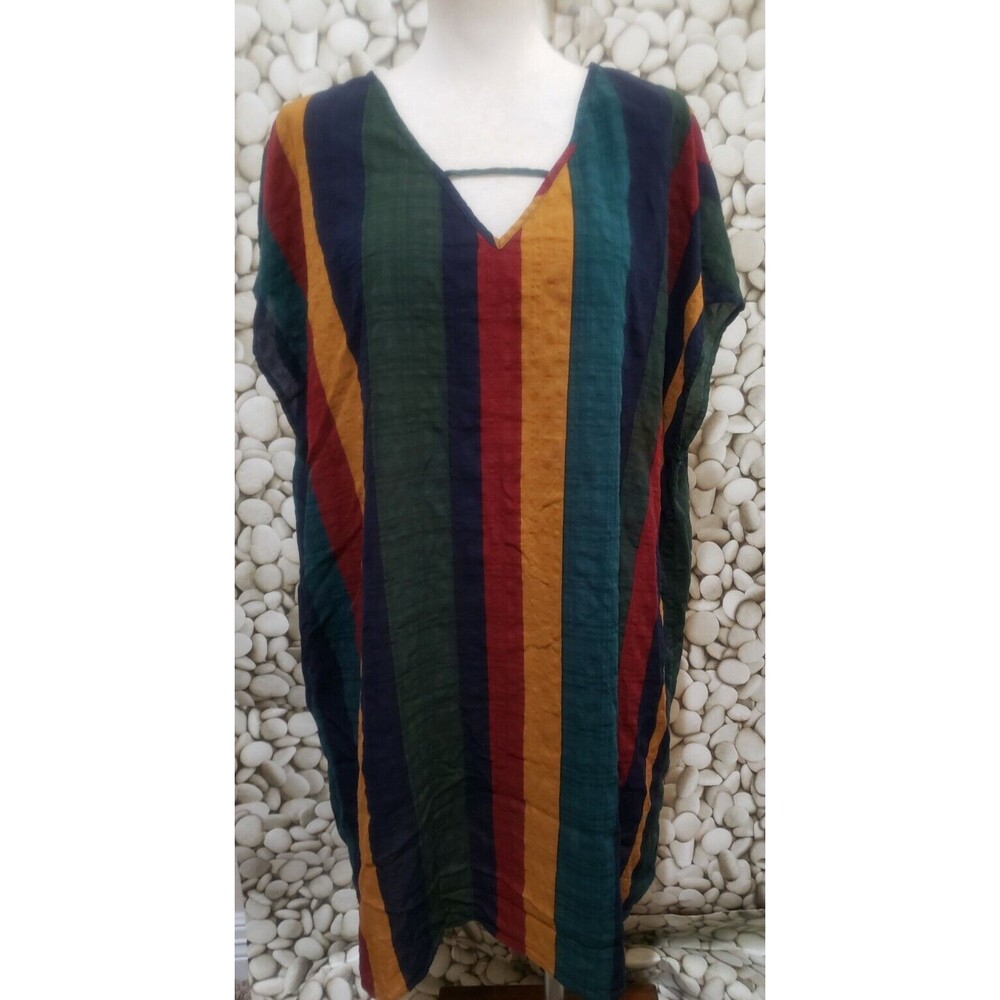 Emery Rose Striped Green Yellow Blue Keyhole Neck Shift Dress Womens Size 3XL